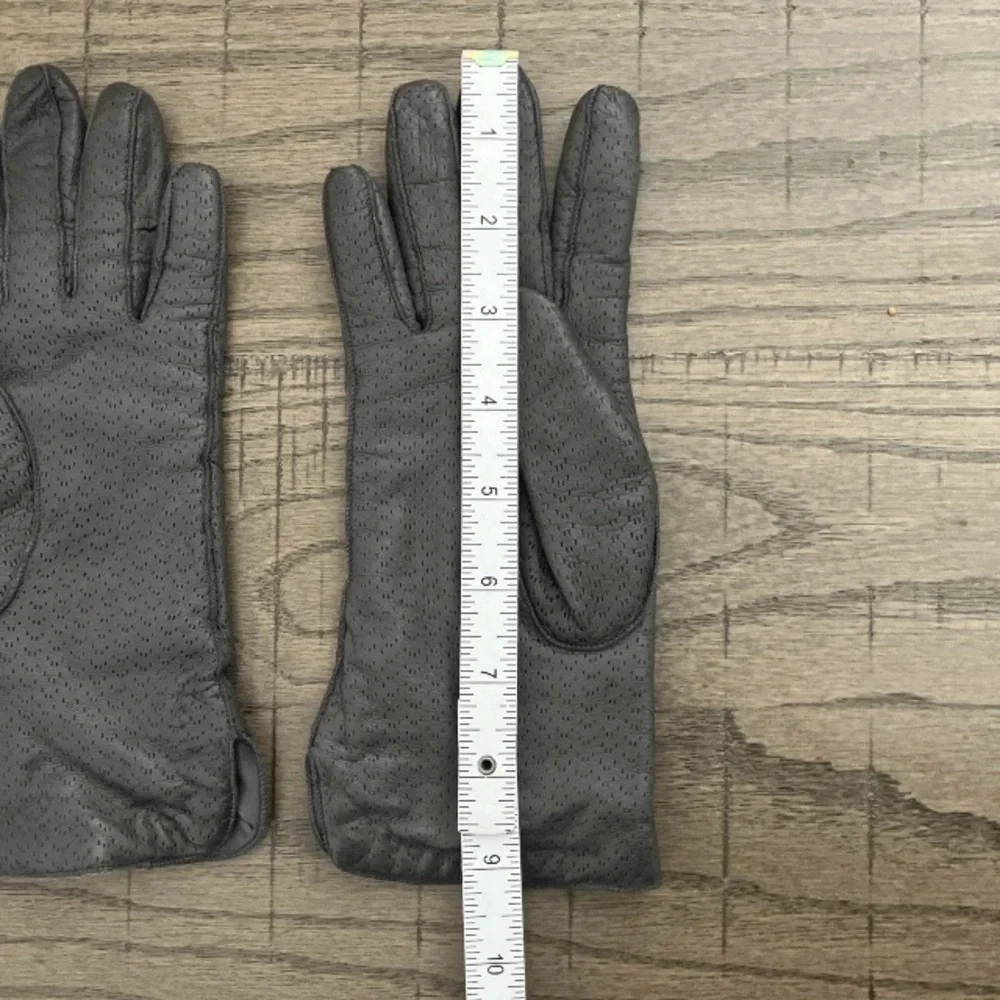 Vintage Grey Perforated Genuine Leather Gloves Cashmere Lined Women’s Winter Sm.